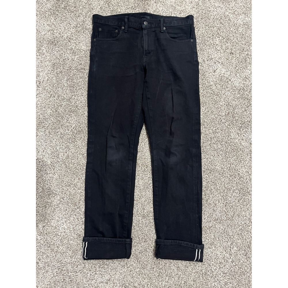 Uniqlo Jeans Mens 32x32 Black Slim Fit Selvedge Detail Denim Pants 463908